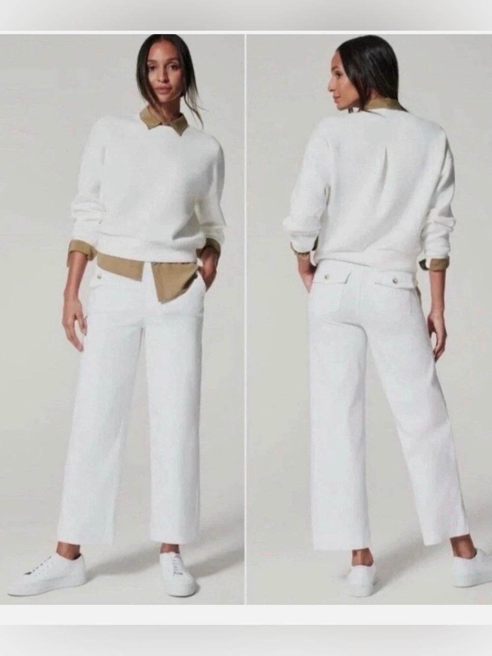 SPANX White Cropped Wide-Leg Pants